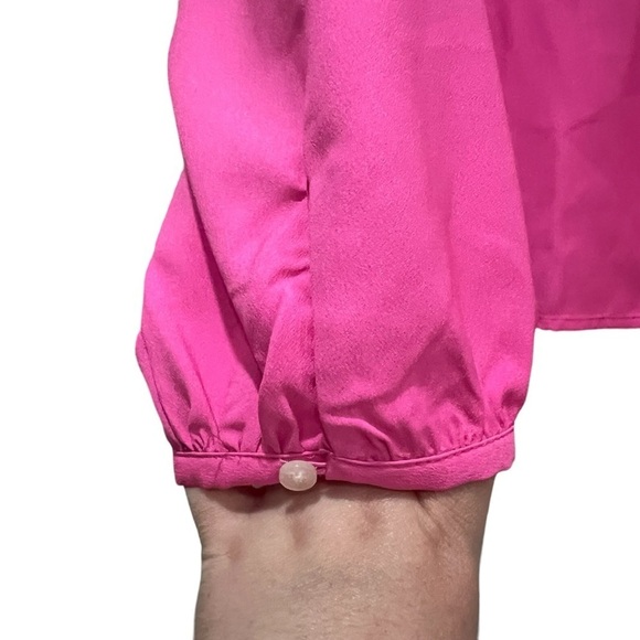 J. Crew Pink Secretary Blouse Large Long Sleeve Mock Neck Barbiecore B3 - Picture 3 of 5